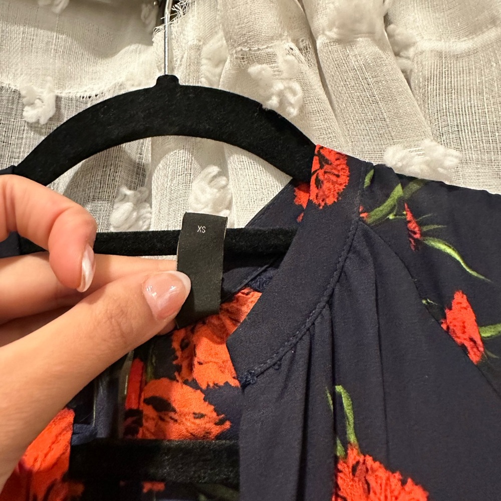 Ya Los Angeles Navy Dress with Red and Green Floral Design
